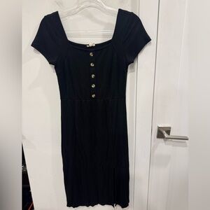 Hem & Thread Black Midi Dress with Button Detail